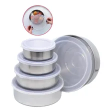 Conjunto De Tigelas Vasilha Pote Inox Kit 5 Com Tampa Cor Prateado Foto mini 1