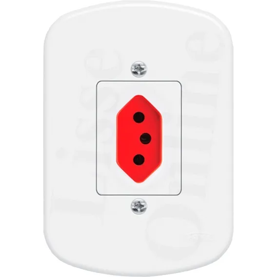 Conjunto De Tomadas 10a 2p+t 250v Fundo Vermelho Fame Blanc Foto 1