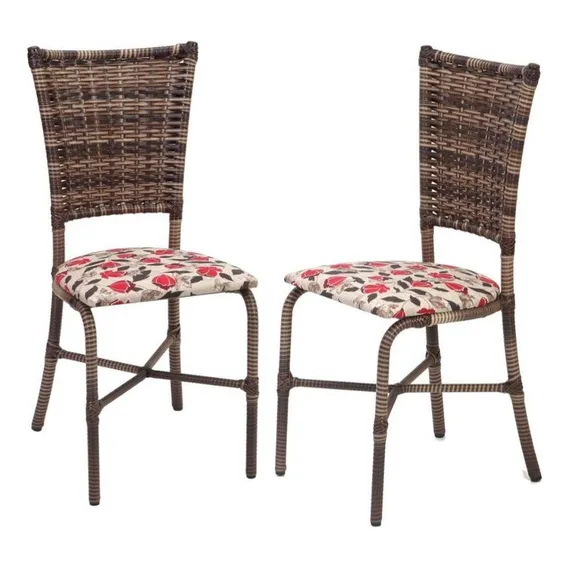 Conjunto Duas Cadeiras Fil Primavera Assento Floral Tampa Estampado Pés Marrom Foto 1