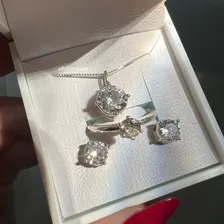 Conjunto Feminino Colar Brinco Anel Presente Natal Prata 925 Cor Prateado Foto mini 3