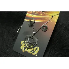 Conjunto Feminino Rik9 Colar +par De Brinco Coração Presente Cor Prata Foto mini  2