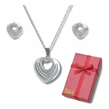 Conjunto Feminino Rik9 Colar +par De Brinco Coração Presente Cor Prata Foto  mini 1
