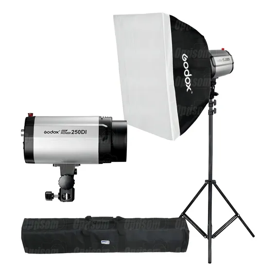 Conjunto Flash Tocha Godox 250di Com Softbox 60x60 + Tripé 220v Foto 1