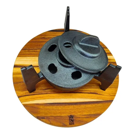 Conjunto Fogareiro De Ferro Fundido Com Suporte De Madeira Foto 1