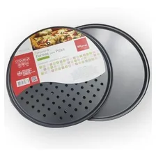 Conjunto Forma Pizza Assadeira Aço Carbono Furo 32cm 2 Peças Foto  mini 1