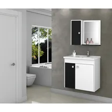 Conjunto Gabinete Banheiro Munique Com Cuba - Branco/preto Foto mini 2