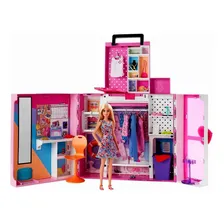 Conjunto Grande Armário Closet Dos Sonhos Boneca Menina Barbie 02 Andares - Acompanha Roupas E Acessórios - Inclui Looks Enfermeira Salva Vidas Espelho Corpo Inteiro E Lavanderia - Mattel Brinquedos Foto mini 2