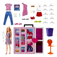 Conjunto Grande Armário Closet Dos Sonhos Boneca Menina Barbie 02 Andares - Acompanha Roupas E Acessórios - Inclui Looks Enfermeira Salva Vidas Espelho Corpo Inteiro E Lavanderia - Mattel Brinquedos Foto mini 3