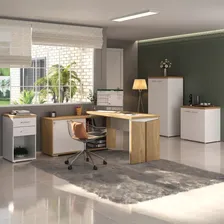Conjunto Home Office 4 Peças Mesa Em L Armário Alto Wt Foto mini 1