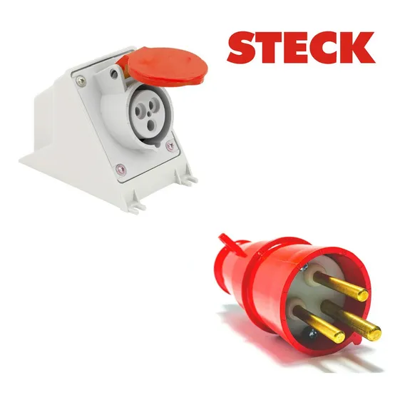 Conjunto Industrial Tomada + Plug Steck 2p+t 32a Vm Newkon Cor Vermelho Foto 1