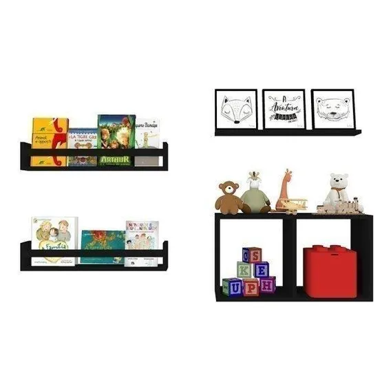 Conjunto Infantil 1 Nicho 3 Prateleiras Trini Preto Foto 1