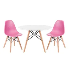 Conjunto Infantil Eames Eiffel Com 2 Cadeiras E Mesa Madeira Cor Rosa Foto  mini 1