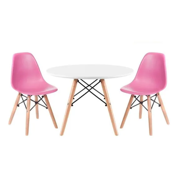 Conjunto Infantil Eames Eiffel Com 2 Cadeiras E Mesa Madeira Cor Rosa Foto 1