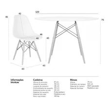 Conjunto Jantar Eames Eiffel 6 Lugares Mesa 120cm 6 Cadeiras Cor da tampa Mesa branco com cadeiras rosa Foto mini 2