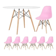 Conjunto Jantar Eames Eiffel 6 Lugares Mesa 120cm 6 Cadeiras Cor da tampa Mesa branco com cadeiras rosa Foto mini 3