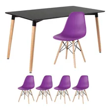 Conjunto Jantar Eames Mesa 140 X80 Cm 4 Lugares Cadeiras Cor Mesa Preto Com Cadeiras Roxo Foto  mini 1