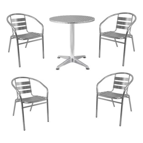 Conjunto Jardim Varanda Alumínio Brilhante Mesa + 4 Cadeiras Foto 1