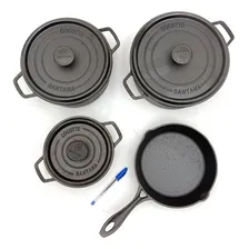 Conjunto Kit 3 Panelas Ferro Fundido Cocotte + 1 Frigideira Foto  mini 1