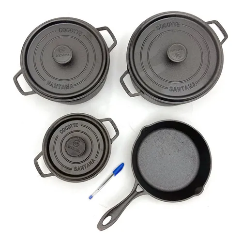 Conjunto Kit 3 Panelas Ferro Fundido Cocotte + 1 Frigideira Foto 1