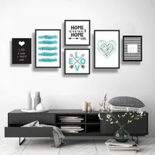 Conjunto Kit 6 Quadros Decorativos Azul Tiffany Frases Foto mini 1