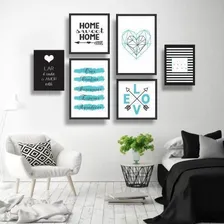 Conjunto Kit 6 Quadros Decorativos Azul Tiffany Frases Foto mini 2