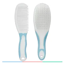 Conjunto Kit Escova Pente Infantil Cerdas Naturais Buba Cor Azul Foto mini  2
