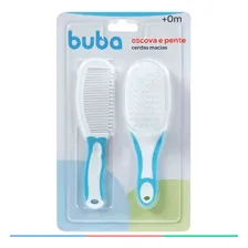 Conjunto Kit Escova Pente Infantil Cerdas Naturais Buba Cor Azul Foto mini  3