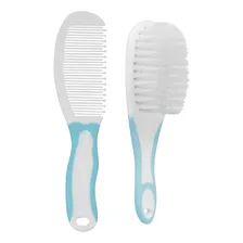 Conjunto Kit Escova Pente Infantil Cerdas Naturais Buba Cor Azul Foto  mini 1