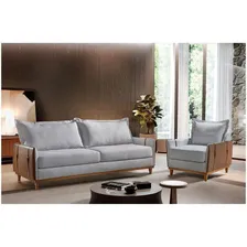 Conjunto Living 4 Lugares Sofá Poltronas Dubai Cinza Foto mini  3