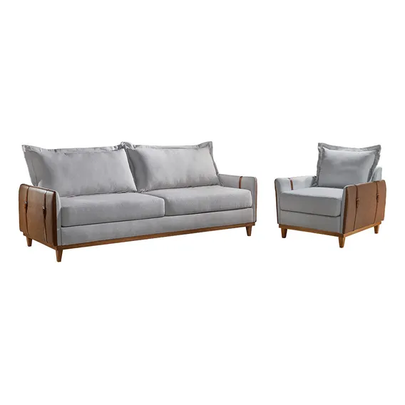 Conjunto Living 4 Lugares Sofá Poltronas Dubai Cinza Foto 1