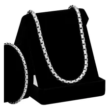 Conjunto Masculino Corrente Pulseira Cj-131 Aço Inox Prata Foto mini 1