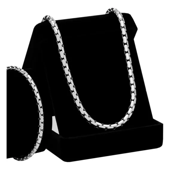 Conjunto Masculino Corrente Pulseira Cj-131 Aço Inox Prata Foto 1