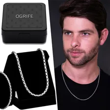 Conjunto Masculino Corrente Pulseira Cj-131 Aço Inox Prata Foto mini 2