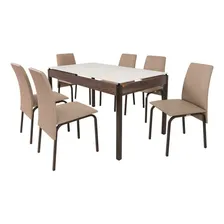 Conjunto Mesa 140cm Tampo Em Vidro Com 6 Cadeiras Barcelona Foto mini  2