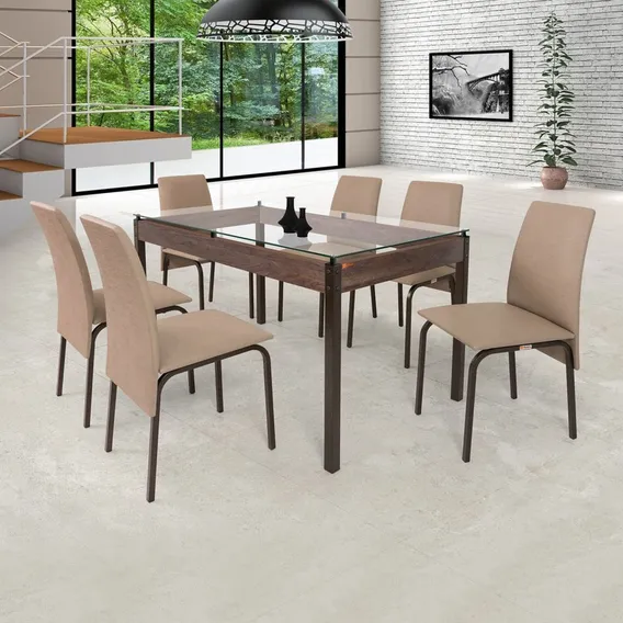 Conjunto Mesa 140cm Tampo Em Vidro Com 6 Cadeiras Jj Foto 1