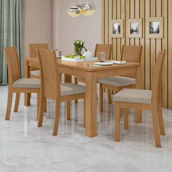 Conjunto Mesa 180x90cm Tampo Mdf 6 Cadeiras Athenas Móveis Foto 1