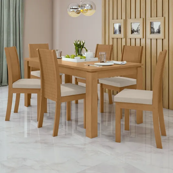 Conjunto Mesa 180x90cm Tampo Mdp 6 Cadeiras Athenas Wt Foto 1