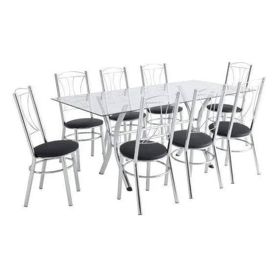 Conjunto Mesa 8 Cadeiras Cromado Unimovel M贸veis Wt Foto 1