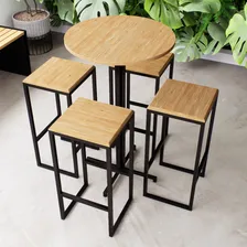 Conjunto Mesa Alta Bar Bistrô Redonda Pinus 4 Bancos Foto  mini 1