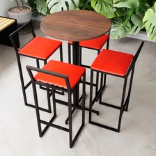 Conjunto Mesa Alta Bistr么 Redonda Imbuia 4 Banquetas Confort Cor Vermelho Foto mini 1