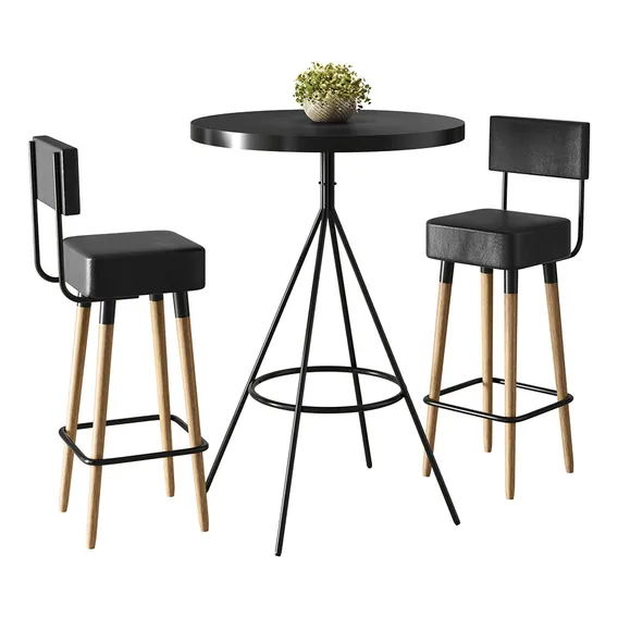 Conjunto Mesa Bistr么 E 2 Banquetas Barcelona Cor Preto Foto 1