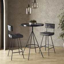 Conjunto Mesa Bistrô E 2 Banquetas Madri Cor Preto Foto mini  2