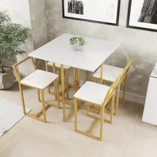 Conjunto Mesa Branca 4 Cadeiras Pequena Estofado Dourado Cor Laca Branca Foto mini 1