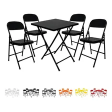 Conjunto Mesa C/ 4 Cadeiras Dobráveis Bar Restaurante Aço Cor Preto Foto mini 2