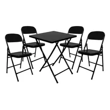 Conjunto Mesa C/ 4 Cadeiras Dobráveis Bar Restaurante Aço Cor Preto Foto mini 1