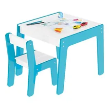 Conjunto Mesa Cadeirinha Infantil Em Madeira Azul Junges 991 Foto  mini 1