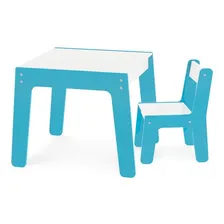 Conjunto Mesa Cadeirinha Infantil Em Madeira Azul Junges 991 Foto mini 4