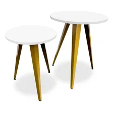Conjunto Mesa Canto Lateral Ornes Decorativa Redonda Sala Cor Dourado/branco Foto mini 1