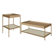 Conjunto Mesa Centro Mesa Lateral Sala Indy Hanover Dourado Foto mini 1