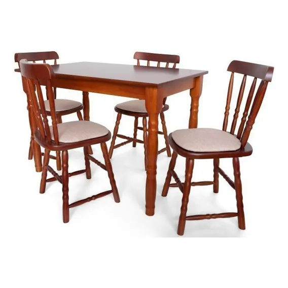 Conjunto Mesa Com 4 Cadeiras Madeira Maciça Dalas Foto 1
